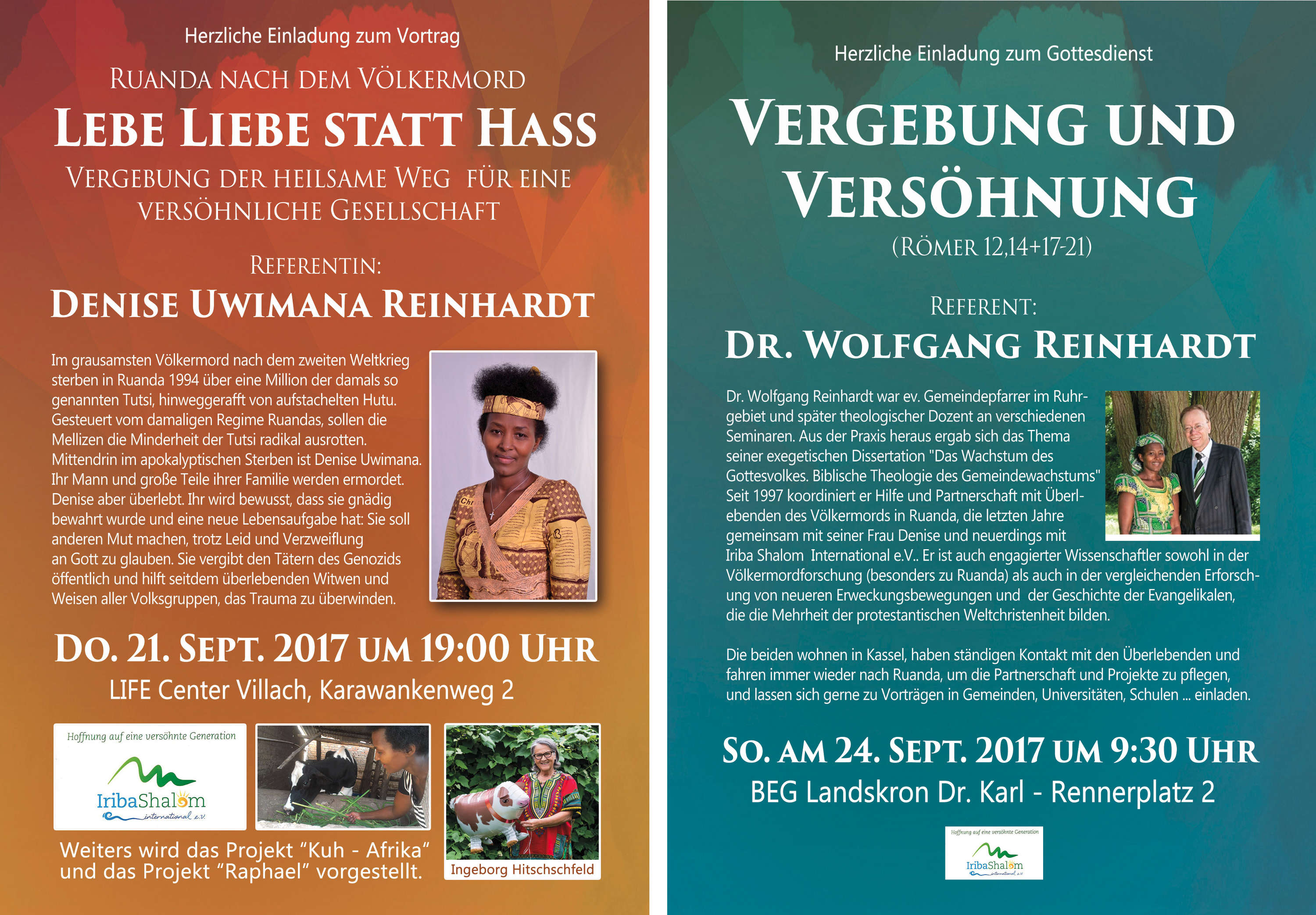 Einladung zu den Vorträgen von Denise Uwimana und Wolfgang Reinhardt